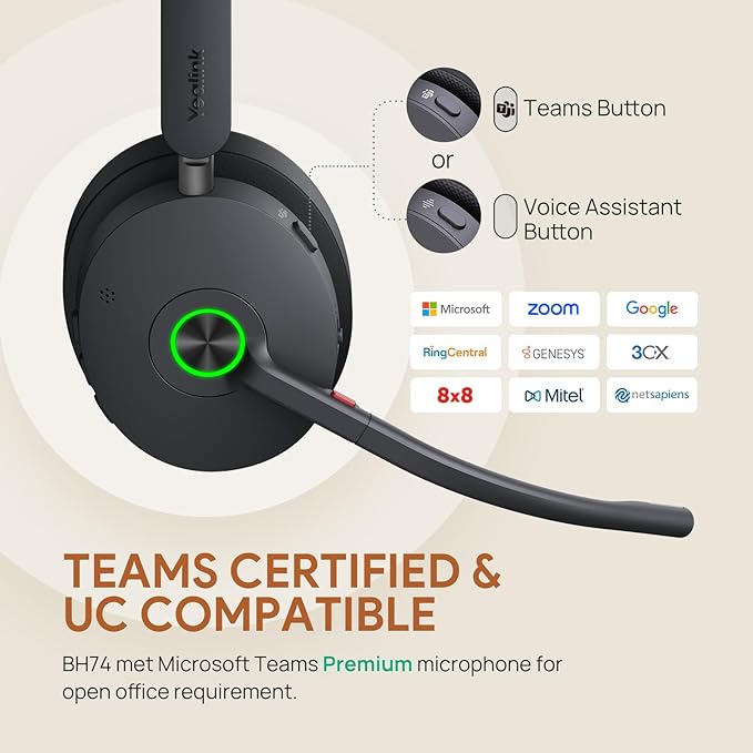Yealink BH74 with Stand ANC Wireless Bluetooth Headset with Mic - Image 4