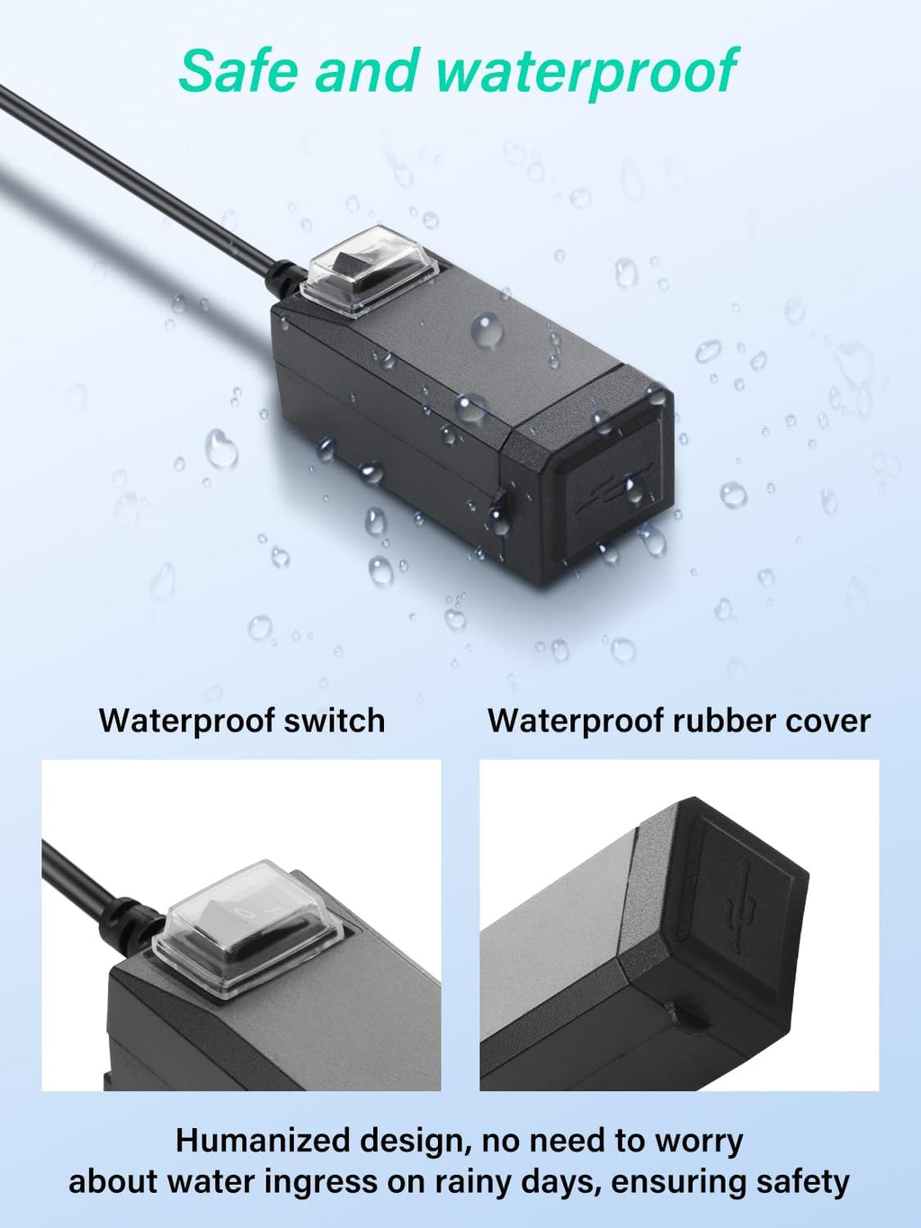 Motorcycle USB Charger, 3.1A Dual USB Motorcycle Waterproof Charger with Switch for Phone, Tablet, GPS, etc-1.2M/3.9ft