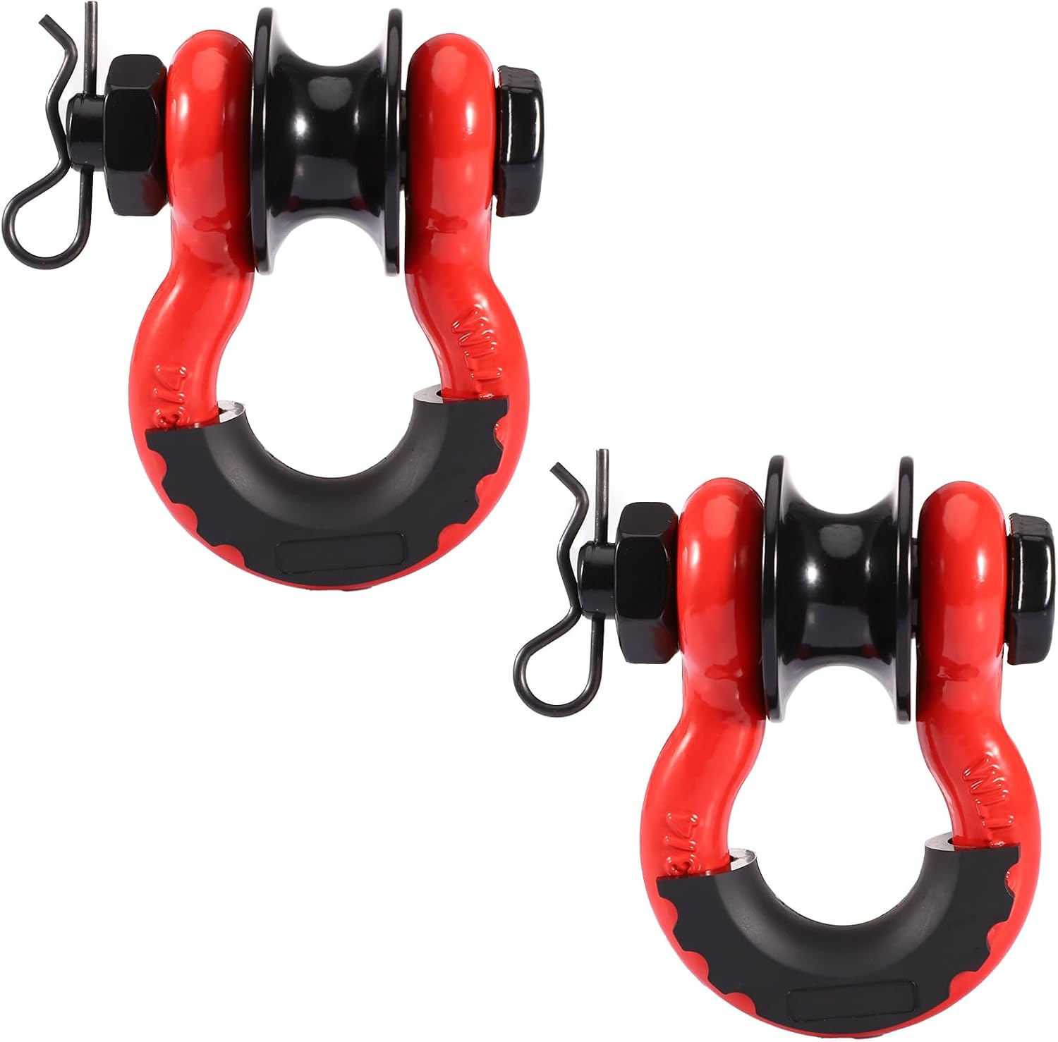 3/4" D Ring Shackle with Upgraded Snatch Blocks,57,000 lbs(28.5 Ton) Maximum Break Strength Heavy Duty Shackles with 7/8" Screw Pin for Tow Strap Winch Off Road Vehicle Recovery,2pack Red