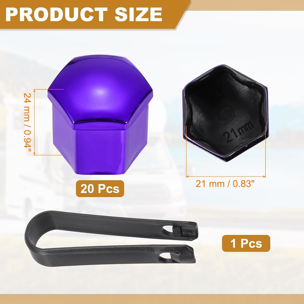 20 Pcs Wheel Lug Nut Covers for Jeep Grand Cherokee L 2021 2022 2023 2024 2025, Auto Tire Hexagon Screw Bolt Caps Dustproof Electroplated ABS Plastic Exterior,Purple-21mm