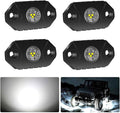 4WDKING White LED Rock Lights, 4 Pods IP68 Waterproof Underbody Glow Trail Rig Lamp LED Neon Lights for Truck Off Road Truck Car Boat ATV SUV Motorcycle