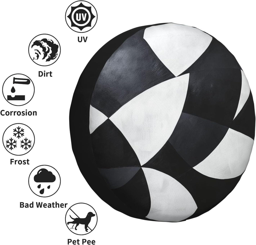 Black and White Pattern Print Universal Spare Tire Cover for RV, Jeep | Wheel Protector Fits Rv, Trailer, Jeep, Shield Tires From Sun, Dirt And Rain For Outdoor Storage