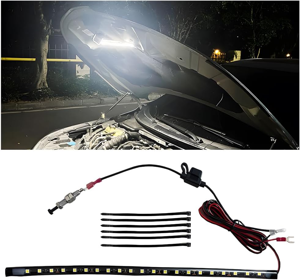 Car Under Hood LED Light Strip, 15Inch 12V 21 SMD 5050 Waterproof Vehicle Engine Bay Lights Bundle Kit with Automatic On/Off, Auto Underhood Work Lamp, Universal for SUV RV Truck