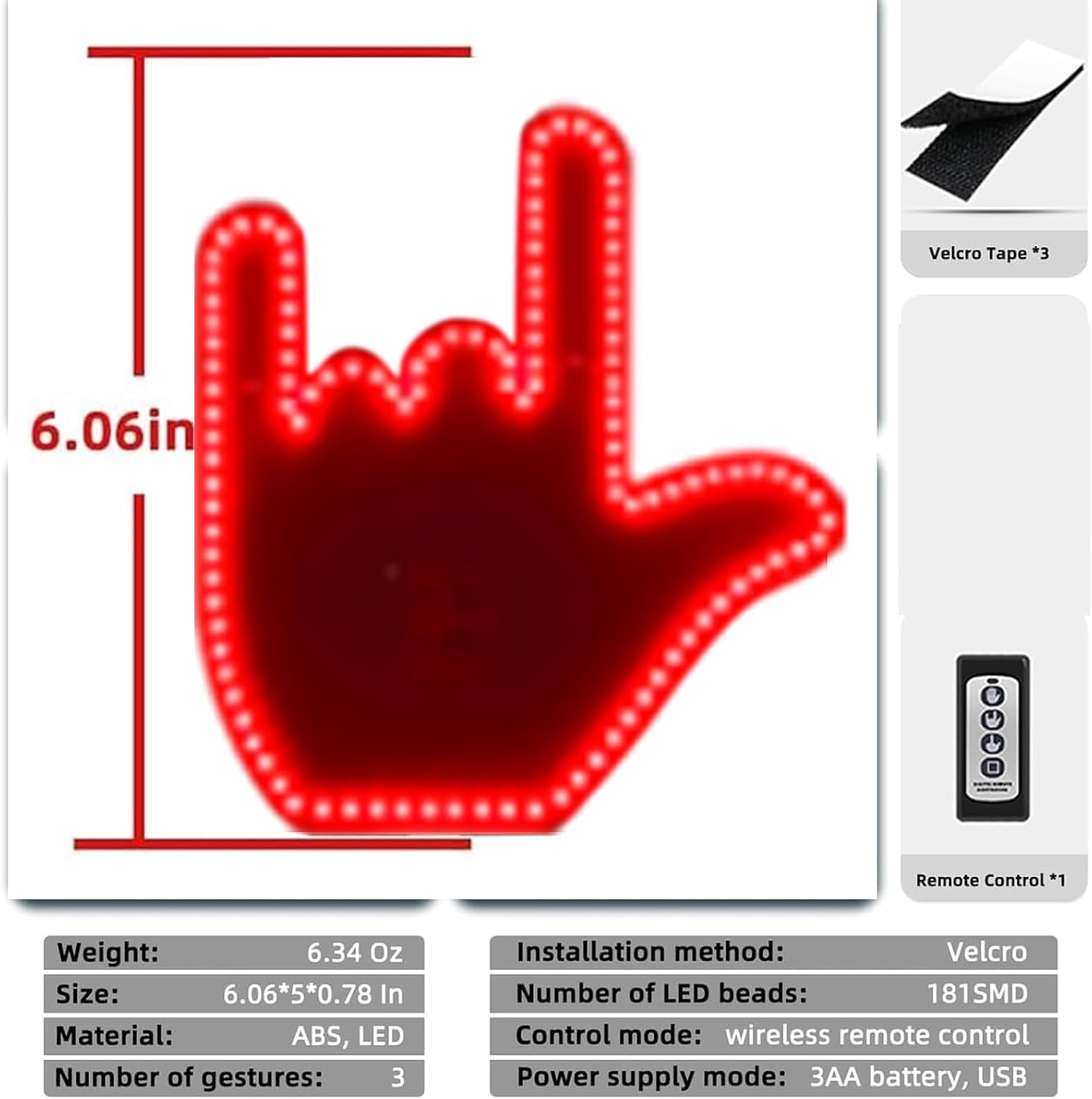 Middle Finger Car Light - Glo Hand Gesture Light for Car,Light Up Middle Finger for Cars Window, Led Hand Gesture with Remote,Road Rage Hand Led Sign, Fun Truck Accessories