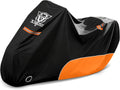 XYZCTEM Motorcycle Cover All Season Waterproof Outdoor Protection, Fit up to 116 Inch Tour Bikes, Choppers and Cruisers – Protect Against Dust, Debris, Rain and Weather (Black and Orange)