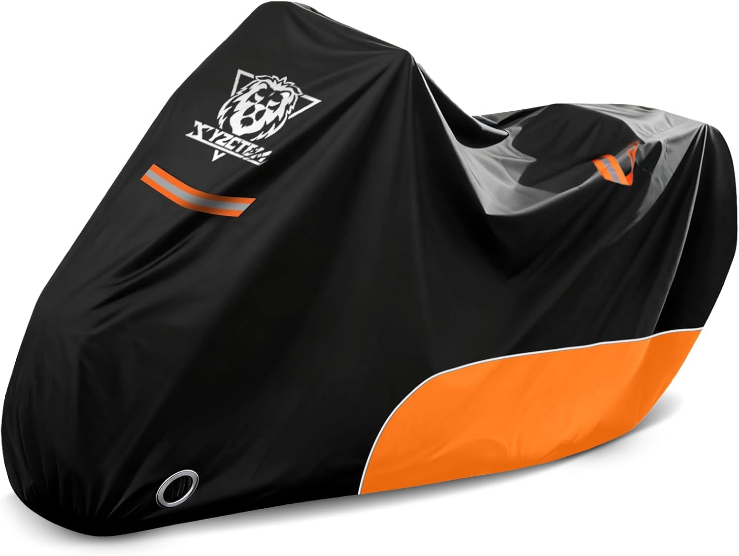 XYZCTEM Motorcycle Cover All Season Waterproof Outdoor Protection, Fit up to 116 Inch Tour Bikes, Choppers and Cruisers – Protect Against Dust, Debris, Rain and Weather (Black and Orange)