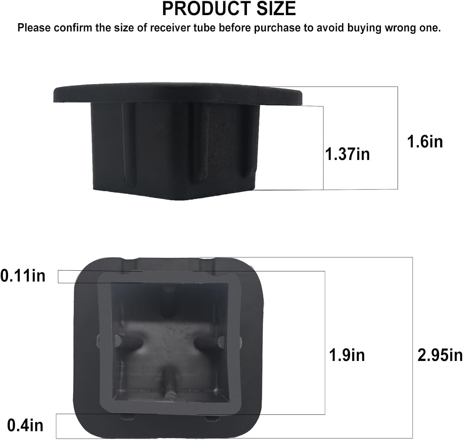 2 Inch Trailer Hitch Cover Black Rubber Tow Receiver Tube Plug Cap Fits for Any 2" x 2" Square Receiver Tube Fits for Class 3 4 5 to-yota F-ord G-MC Chev-y Je-ep Le-xus Mer-cedes by Sikawai