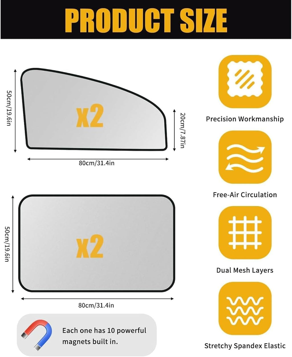 Car Side Window Sun Shade for Volvo XC70 2007-2016, Magnetic UV Protection Car Window Shades, Heat Blocking Privacy Sunshade for Car Windows