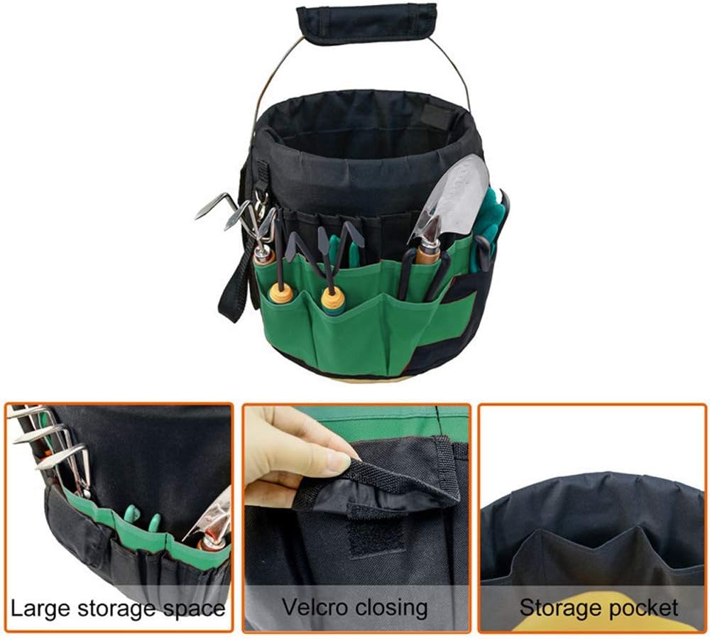 green gardening tools organizer 5 gallon bucket tools showing dimensions