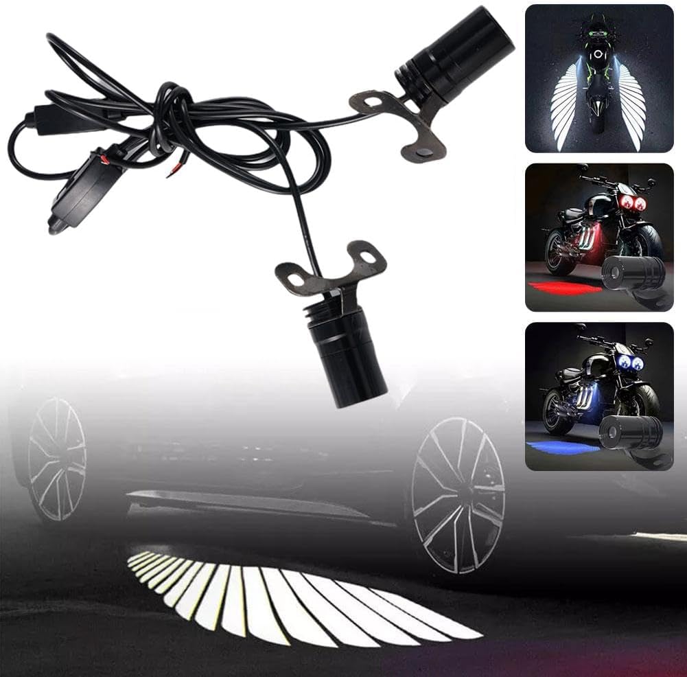 2Pcs Motorcycle Projector Lights for Angel Wing Logo, Universal Led Underglow Kit, Cute Motorcycles Accessory for Cars, ATV, SUV, Bike, Off-Road, Trucks, Boats, Easy to Assembly
