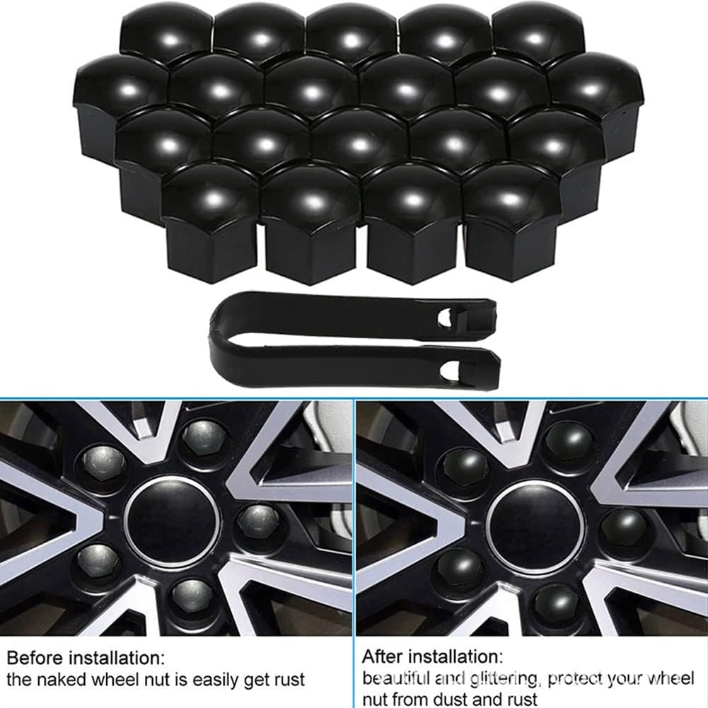 20 Pcs Plastic Wheel Lug Nut Covers for Audi Q5/SQ5 2018-2023 2024, Hex Bolt Caps Protective Decorative Trim Durable Styling Head Protector,Bla-ck-17mm