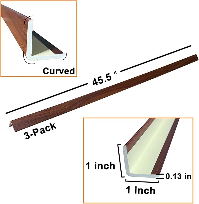 Wall Corner Protector 3PCS 45" Corner Molding Trim Walnut Wood Grain Corner - Image 5