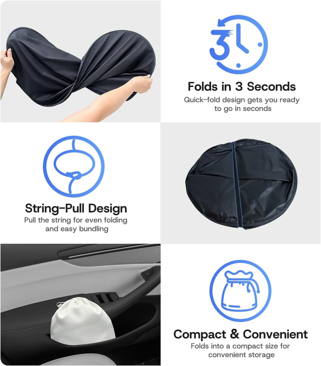 Windshield Sunshade for Tesla Model Y/3 2016-2026 (Juniper/Highland), [100% Sun Block & Anti‑Wrinkle] UV Protection Heat Insulation Front Window Cover for Tesla Model Y/3 Accessories