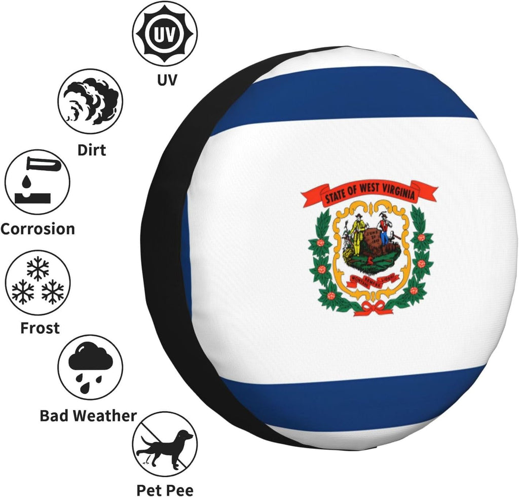 West Virginia Flag Print Universal Spare Tire Cover for RV, Jeep | Wheel Protector Fits Rv, Trailer, Jeep, Shield Tires From Sun, Dirt And Rain For Outdoor Storage