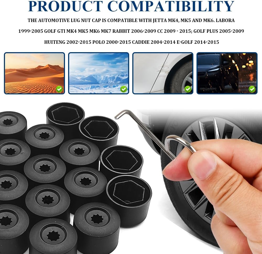 20PCS Lug Nut Cover, Wheel Studs and Lug Nuts, 17mm Wheel Nut Covers with Removal Tool, Car Accessories Universal Auto Hub Exterior Decoration Protective Cover Suitable for Most Vehicles