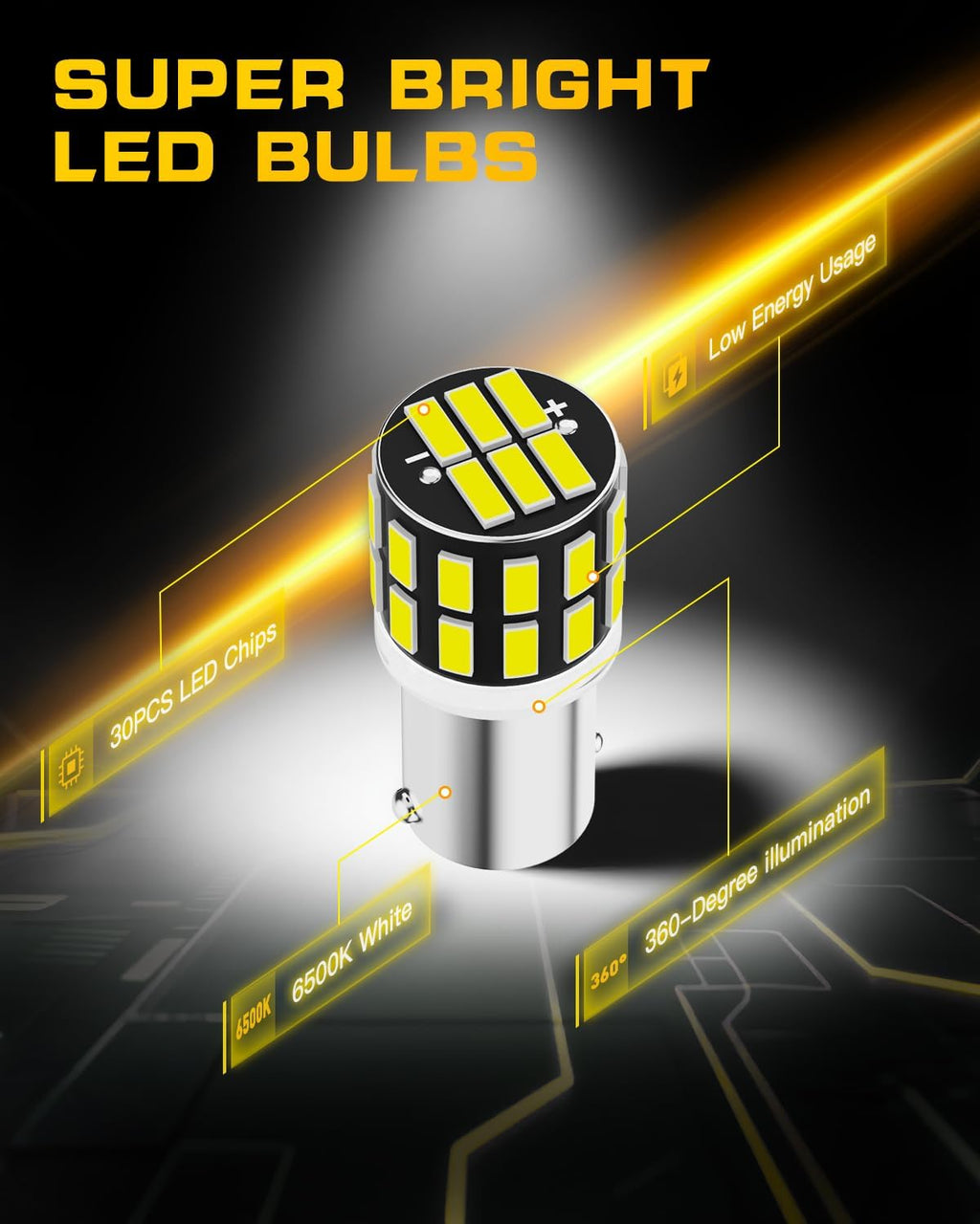 BA9S LED Bulbs – Car Light Bulb for Interior Map Reading Dome Glove Lights – 30-SMD, 400% Brighter, 6500K White – Fits BA9 BA9S 53 57 1889 1891 1895 64111 – Direct Replacement – 2 Pack