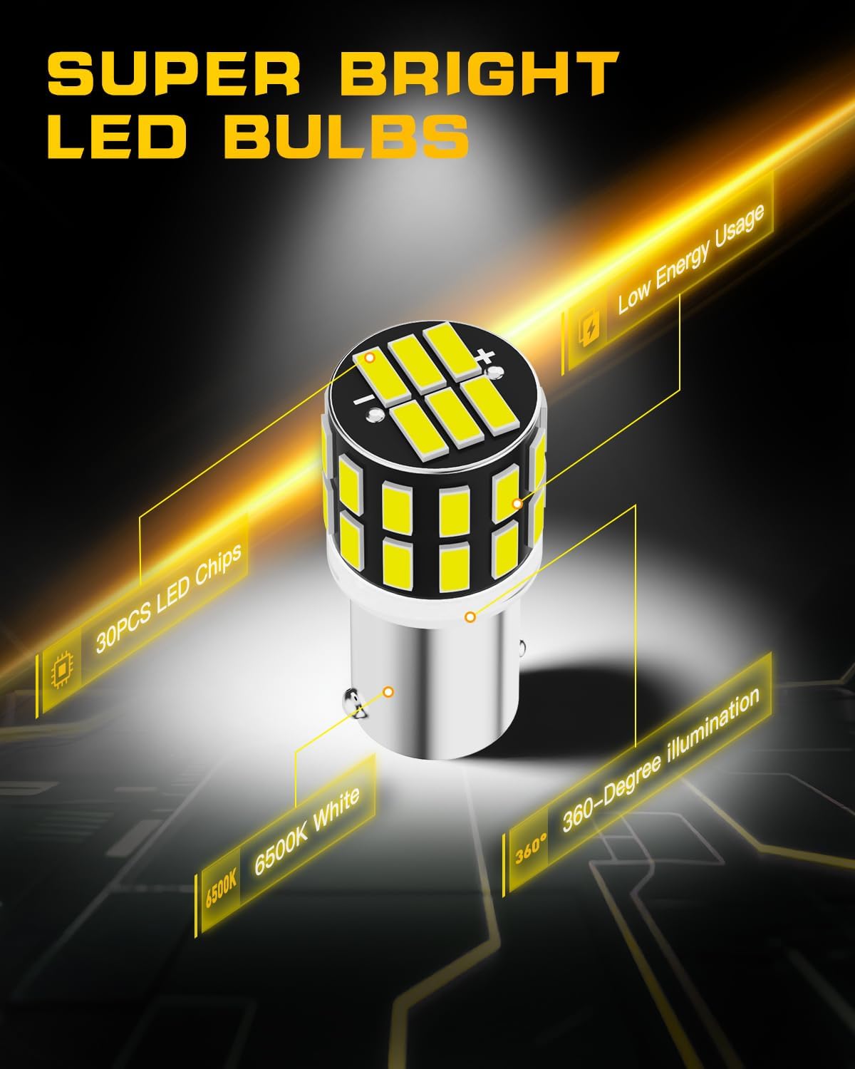 BA9S LED Bulbs – Car Light Bulb for Interior Map Reading Dome Glove Lights – 30-SMD, 400% Brighter, 6500K White – Fits BA9 BA9S 53 57 1889 1891 1895 64111 – Direct Replacement – 2 Pack