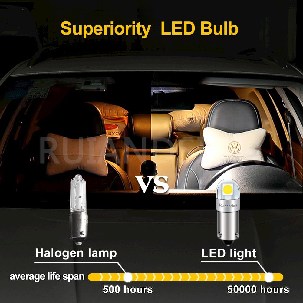 Ruiandsion BAY9S LED Dome Light H21W 64136 12V Non Polarity 200LM Super Bright 3030 2SMD Chipset White for Car Interior Side Door Courtesy Map Lights Pack of 10