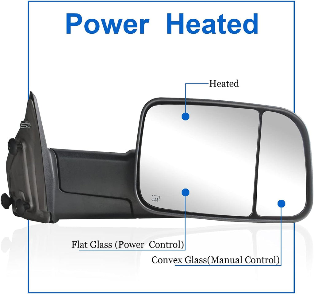 JZSUPER Towing Mirrors fit fo 2009-2018 Dodge Ram 1500, 2010-2018 2500 3500, 2019-2024 Ram 1500 Classic with Power Heated LED Turn Signal Lights Puddle Lamp Temperature Sensor Foldaway