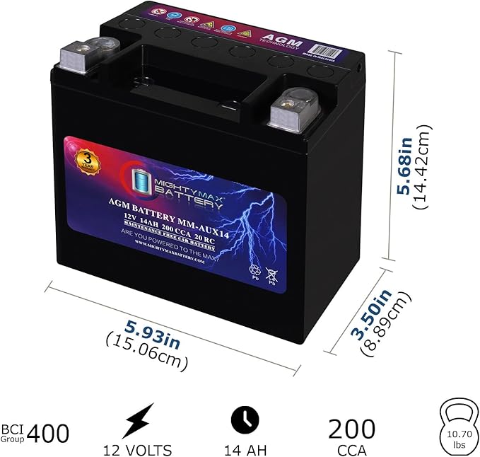 Mighty Max Battery MM-AUX14 Auxiliary Battery 12V 14Ah, 200 CCA Rechargeable - Image 2