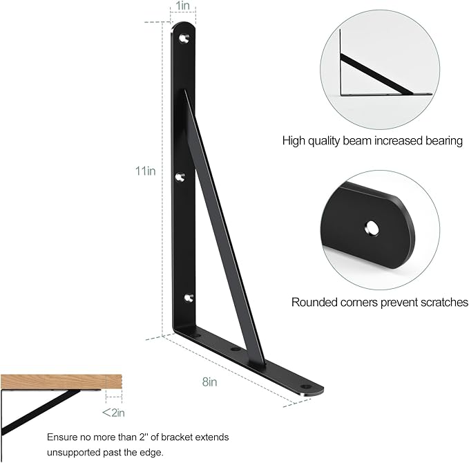 16 Pack L11 x H 8" Black Heavy Duty Shelf Brackets - Image 2