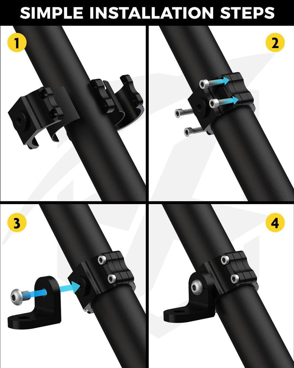 Xprite Whip Light Mount, UTV Whip & Flag Mounting Bracket, CNC Aluminium Heavy Duty 360° Adjustable for 1.75''- 2'' Roll Bar Cage Compatible with ATV SXS Polaris RZR Can-Am Maverick x3, 2PCS