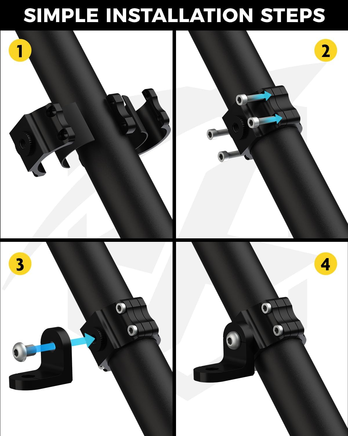 Xprite Whip Light Mount, UTV Whip & Flag Mounting Bracket, CNC Aluminium Heavy Duty 360° Adjustable for 1.75''- 2'' Roll Bar Cage Compatible with ATV SXS Polaris RZR Can-Am Maverick x3, 2PCS