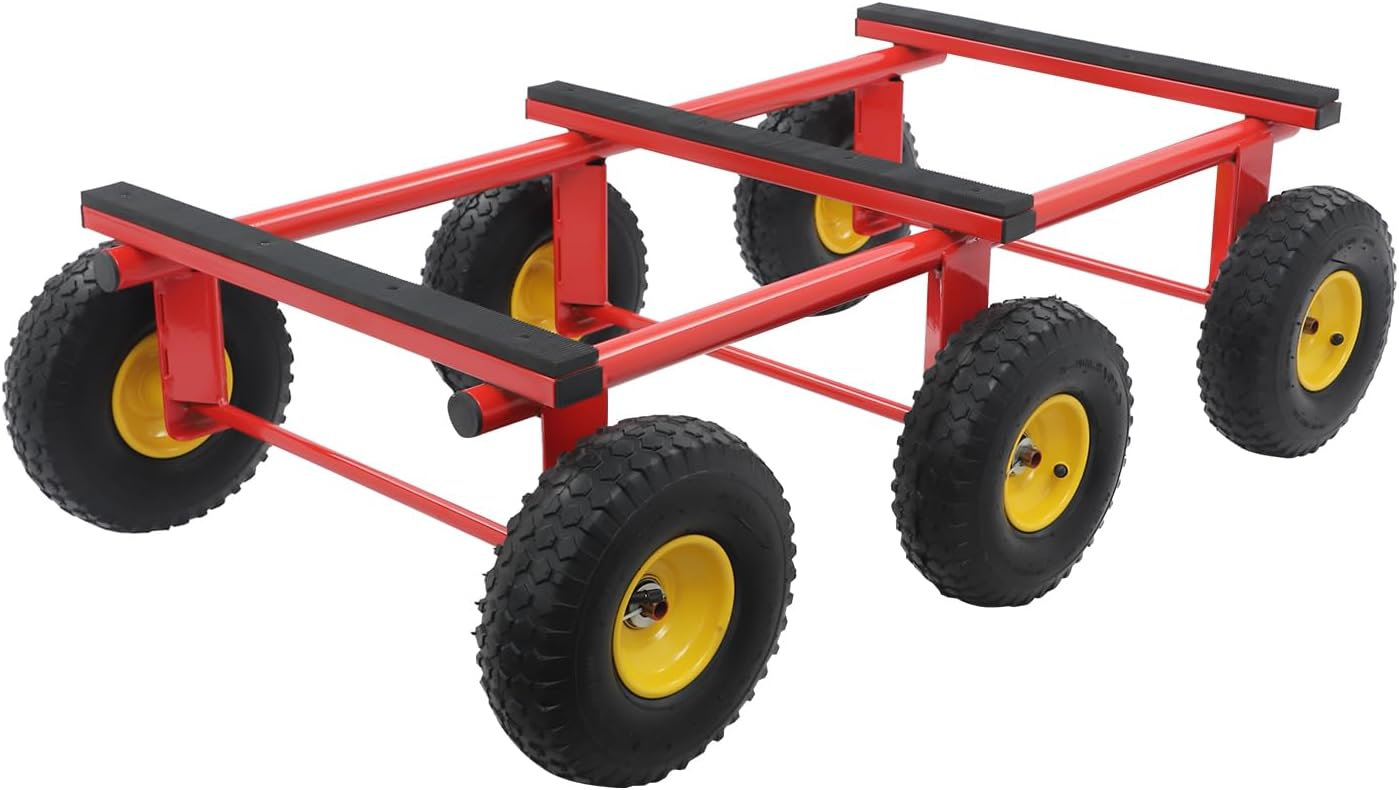 6-Wheel All-Terrain Mover, Heavy Duty All Terrain Dolly with Pneumatic Tires and End Cap, 1200LBS Load Capacity, Carbon Steel Furniture Moving Dolly for Logistics, Decoration 40"X21.93"