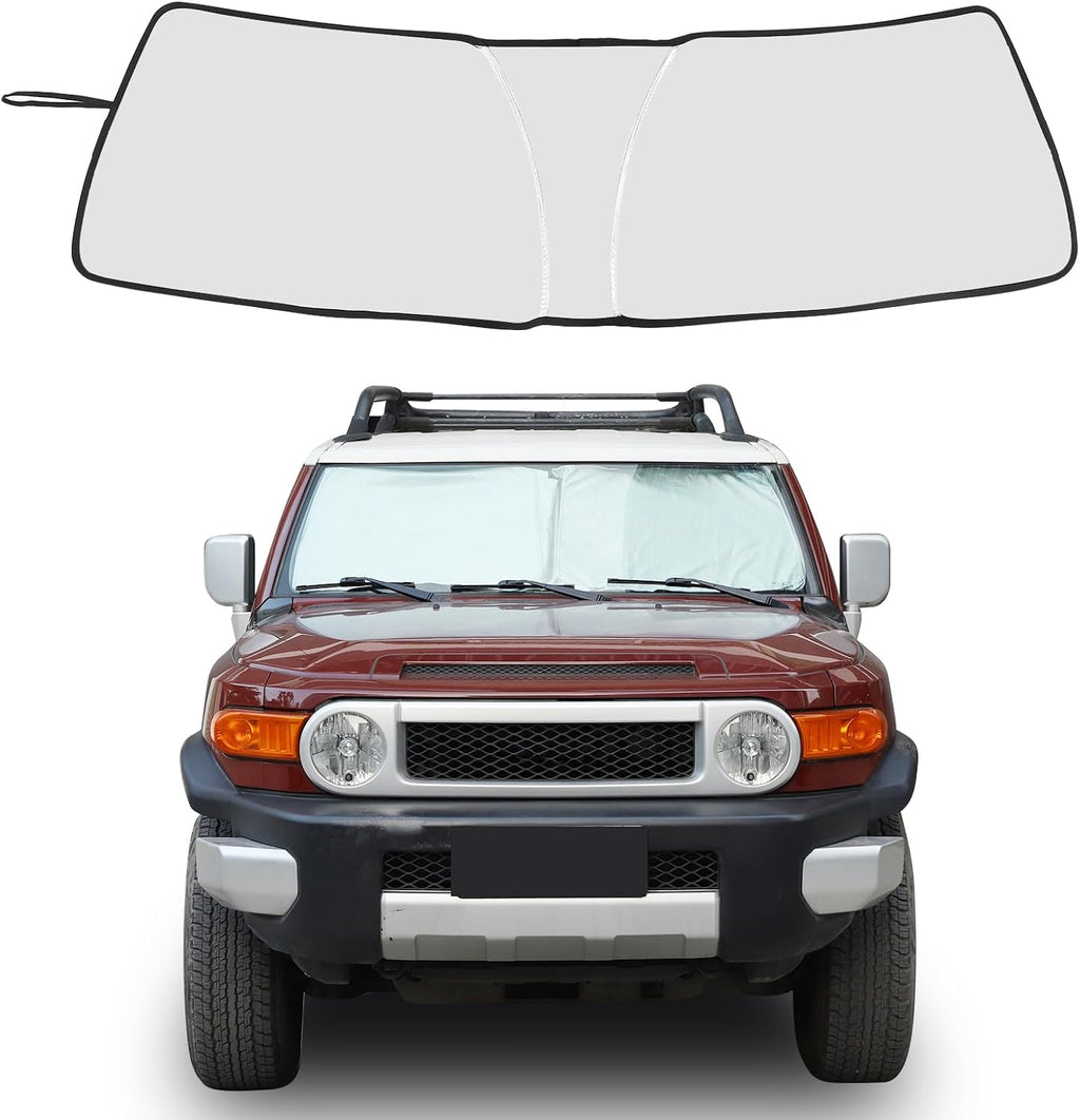 Windshield Sunshade Compatible with Toyota FJ Cruiser 2007-2021, Folding Car Sun Shade for Front Window, Auto Sun Protection Visors Blocks UV Rays and Keeps Vehicle Cool, 1PC (Silver)