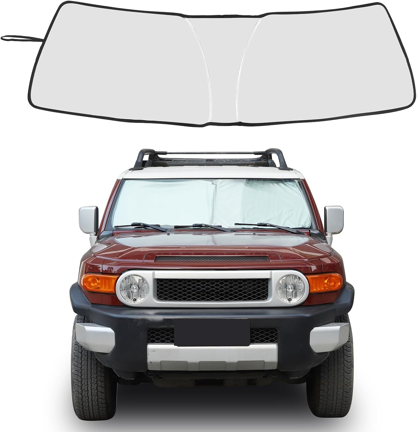 Windshield Sunshade Compatible with Toyota FJ Cruiser 2007-2021, Folding Car Sun Shade for Front Window, Auto Sun Protection Visors Blocks UV Rays and Keeps Vehicle Cool, 1PC (Silver)
