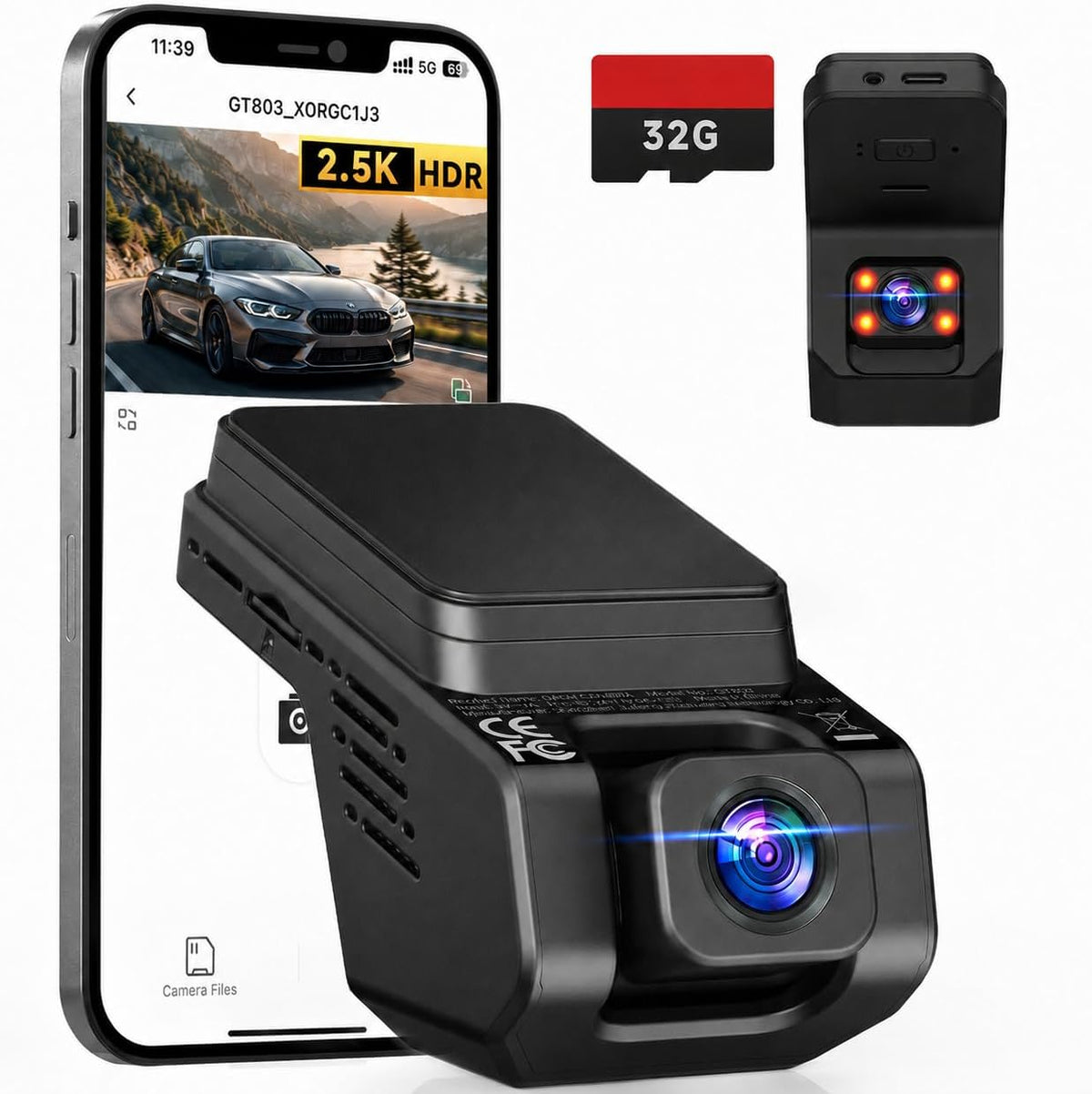dash cam front and inside, 2.5k+ 1080p cabin, main product view