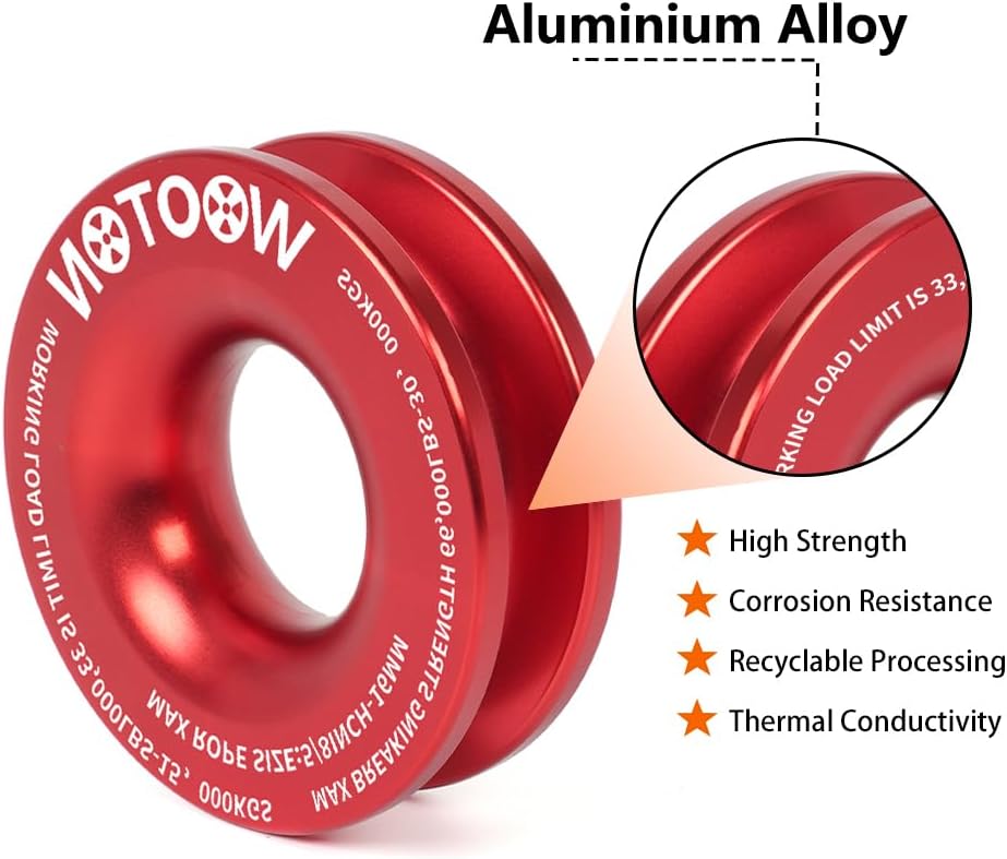 Soft Shackle & Recovery Ring Kit - 2PCS 1/2" x 22" Soft Shackles for Recovery with Aluminum Snatch Ring, 66,000 lbs Breaking Strength for ATV, UTV, SUV, Truck Off-Road Vehicle - Red