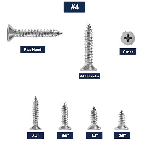#4 x 3/4" Wood Screw 100Pcs 18-8 Stainless Steel Screws Flat Head Phillips Fast - Image 3