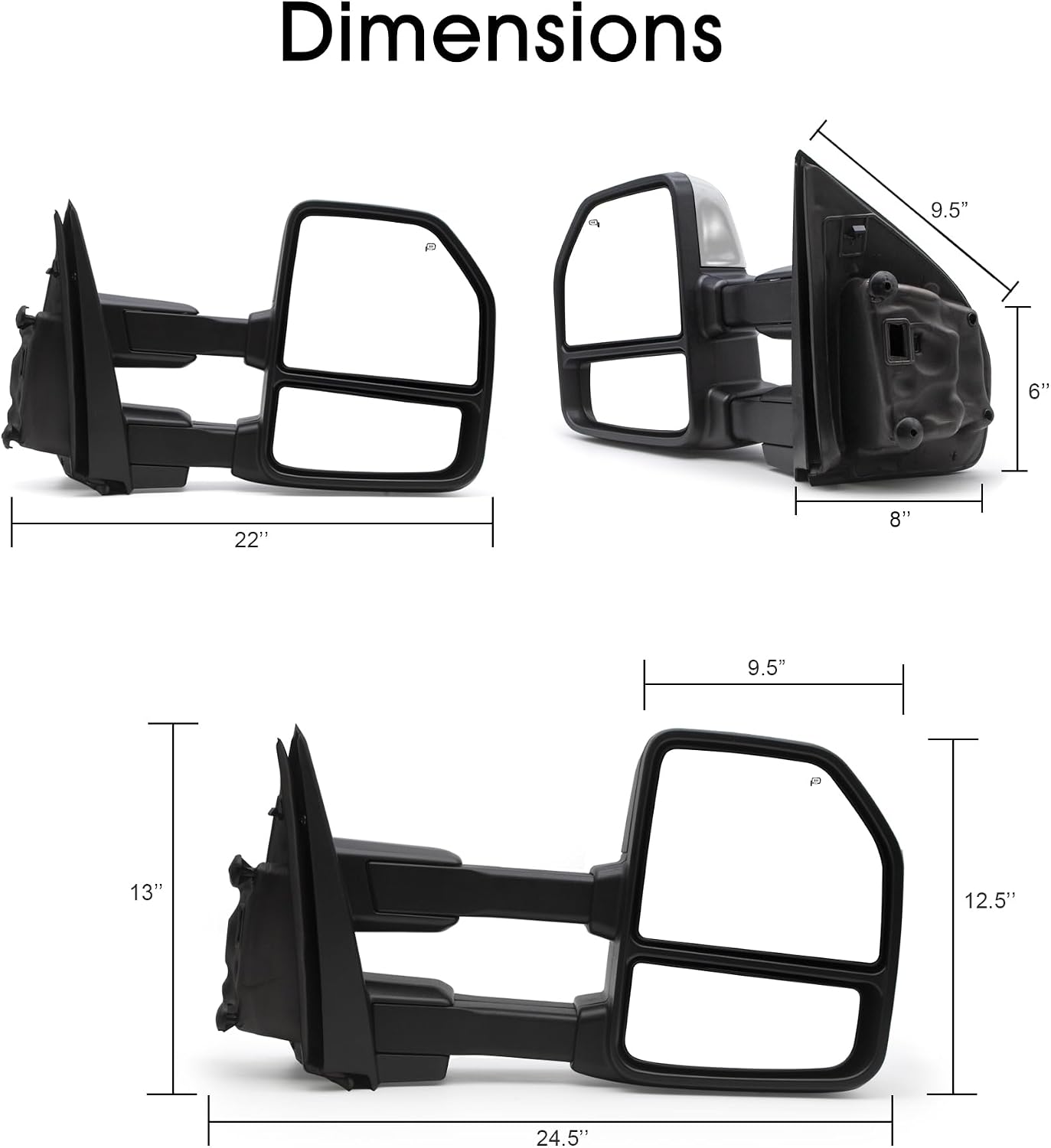 NEYASU Pair Tow Mirrors fit for 2015 2016 2017 2018 2019 2020 Ford F150 Pickup Truck Power Glass Heated Defrost LED Turn Signal Lights Temperature Sensor with 8 Pin Plug Chrome Cap