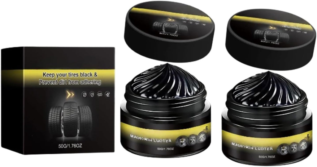Tire Shine Cream for Deep Black Gloss, UV Blocking Wheel Coating (2pcs) | Long-lasting tire dressing restores rich black finish. Ceramic-infused formula repels dust