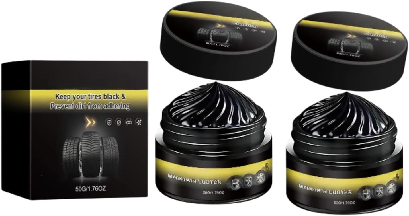 Tire Shine Cream for Deep Black Gloss, UV Blocking Wheel Coating (2pcs) | Long-lasting tire dressing restores rich black finish. Ceramic-infused formula repels dust