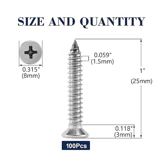 #8 x 1" Wood Screw 100Pcs 18-8 Stainless Steel Screws Flat Head Phillips Fast - Image 2