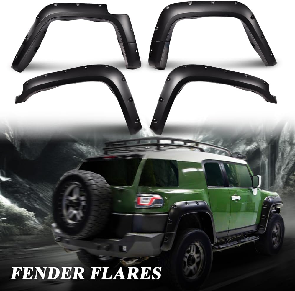 ANDPLAY Fender Flares 4pcs Compatible With Toyota FJ Cruiser 2007 2008 2009 2010 2011 2012 2013 2014, Black Wheel Cover Protector Smooth Pocket Riveted Style