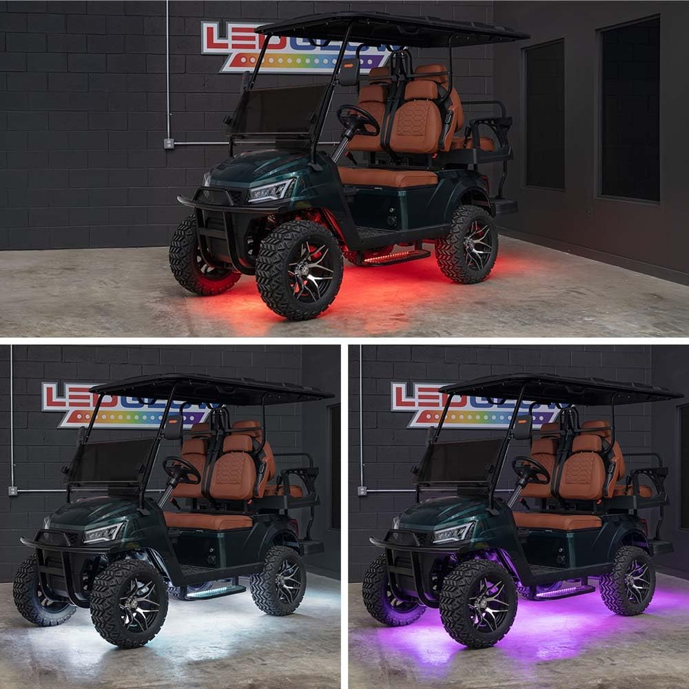 LEDGlow 4pc Million Color LED 4-Seater Golf Cart Underglow Accent Neon Lighting Kit Fits EZGO, Yamaha, Club Car, ICON, Evolution, Tomblerin, Star EV - for 12-Volt Battery - Water Resistant Flex Tubes