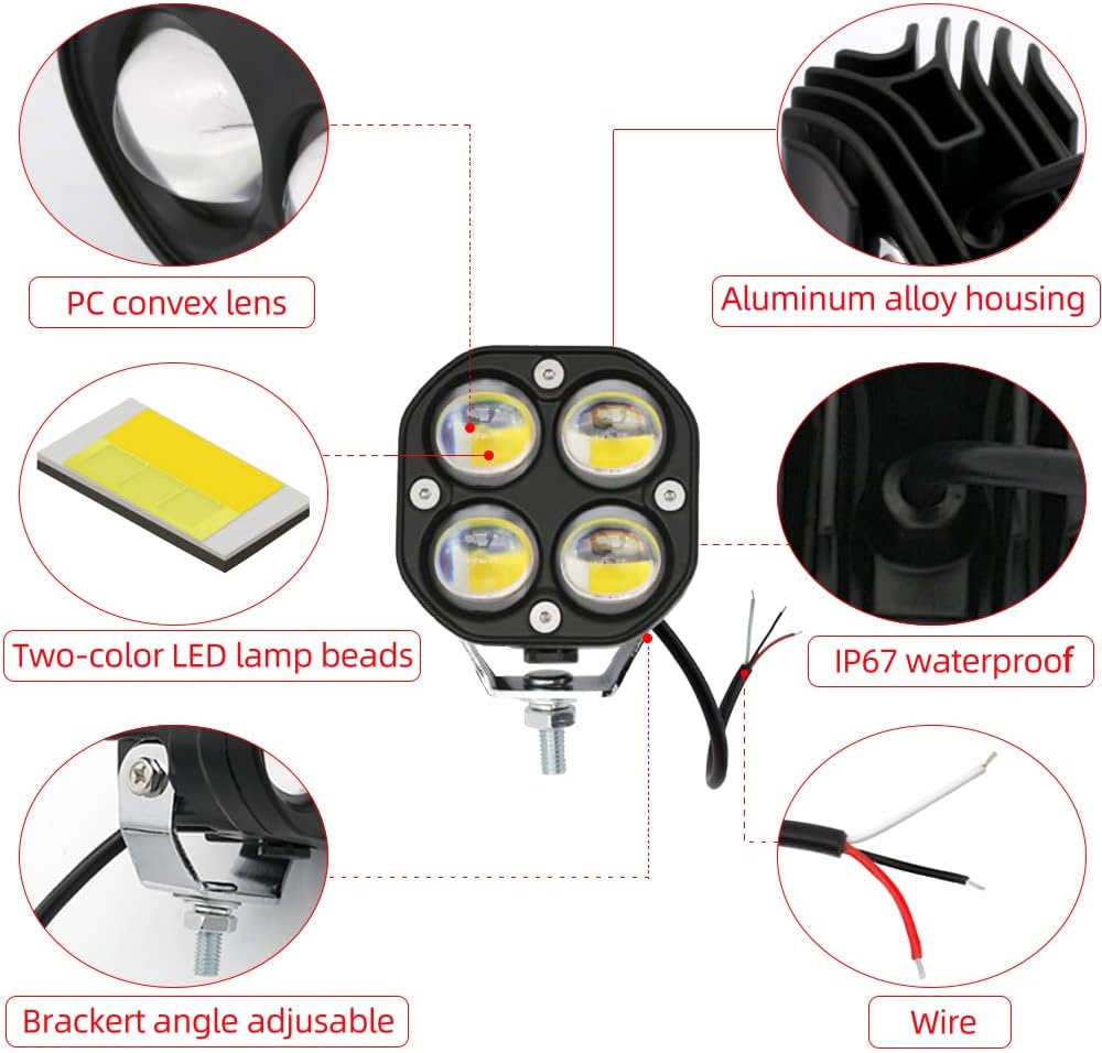 led pod lights driving fog lights amber/yellow white showing dimensions