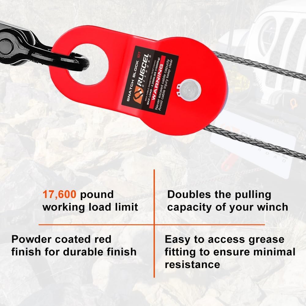 RUGCEL WINCH 10T Heavy Duty Recovery Winch Snatch Block, 22000lb Capacity,Towing Pulley Blocks,Heavy Duty Offroad Recovery Accessory for Truck, Tracto