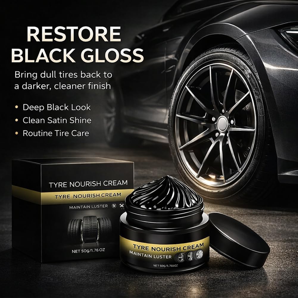 Tyre Nourish Cream, Powerful Wheel Cleaning Refurbish Wax, Restores Black Gloss for Cars, Uv Protection And Waterproof Coating, Long-Lasting Tire Shine Gelfor for Car Tires (1pcs)