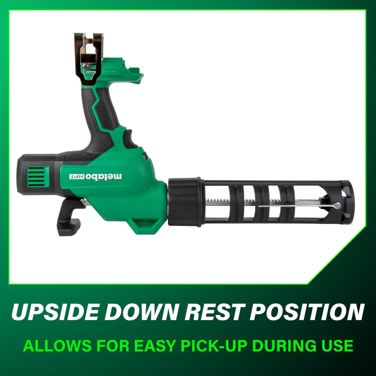 metabo hpt 18v cordless caulking gun, variable speed on a desk or shelf