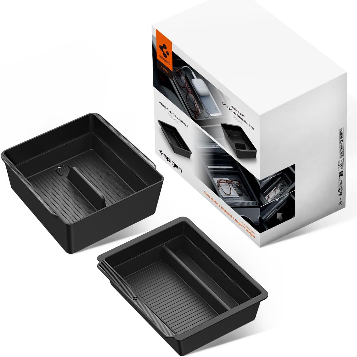 Spigen Center Console and Armrest Organizer for Tesla Model Y Juniper & Model Y L (Only Premium & Performance 2026/2025) and Model 3 Highland (Standard, Premium & Performance 2026/25/24)