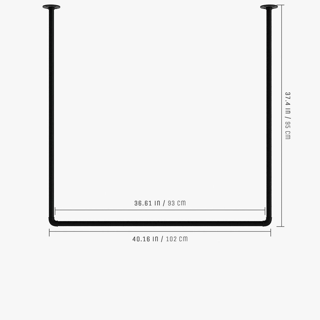 pamo ceiling mounted clothes rack – black, 41x38, side view