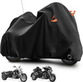 Trike Cover for Harley-Davidson Honda Gold Wing Kawasaki 3 Wheeler Motorcycle Outdoor Waterproof Storage Cover with Antenna Opening Windproof Buckle (Black)