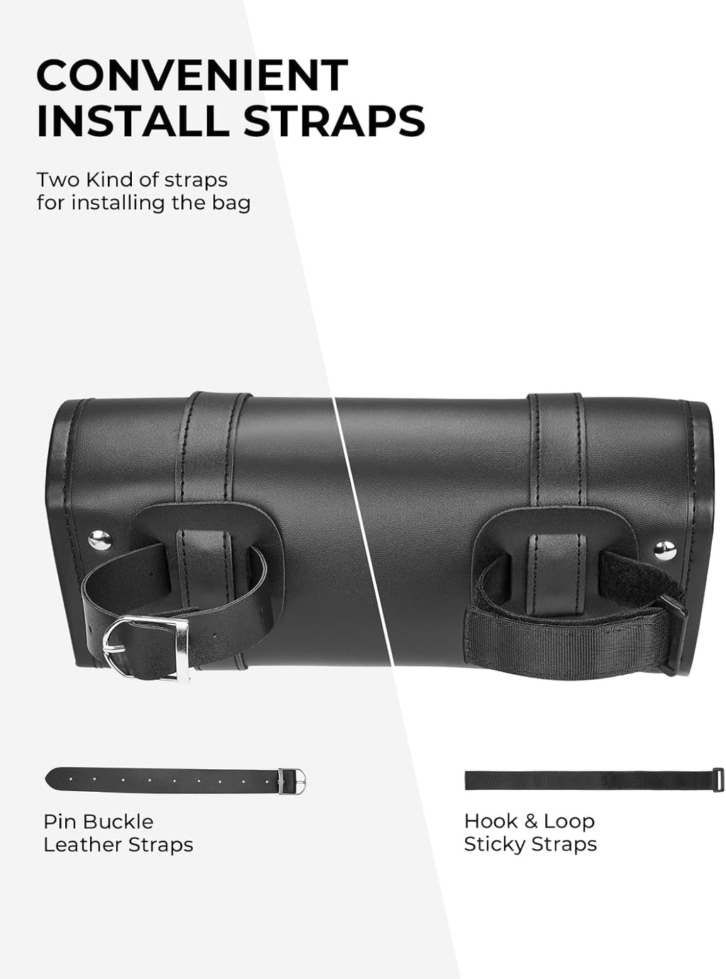 KEMIMOTO Motorcycle Fork Tool Bag Universal PU Leather Roll Bag for Front Fork Handlebar Sissy Bar Storage Pouch Dyna Softail Sportster Scooter