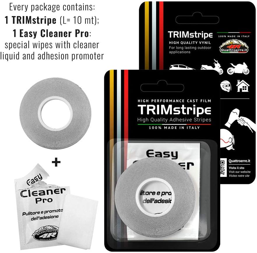 4R Quattroerre.it 10466 Trim Stripes Adhesive Strips for Cars, White, 5 mm x 10 mt