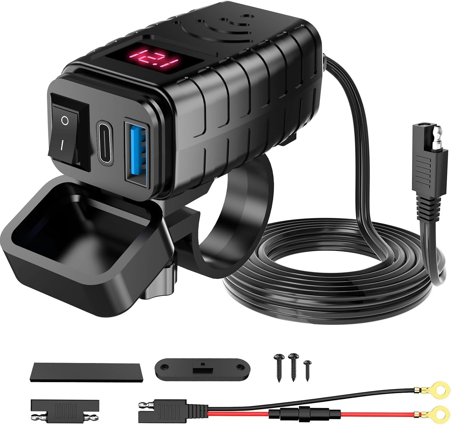 Motorcycle Dual USB Charger for Honda CRF 1100 L Africa Twin ES DCT 2024 Fast Charging Quick Disconnect SAE to USB Motorcycle Phone Charger,Red Screen
