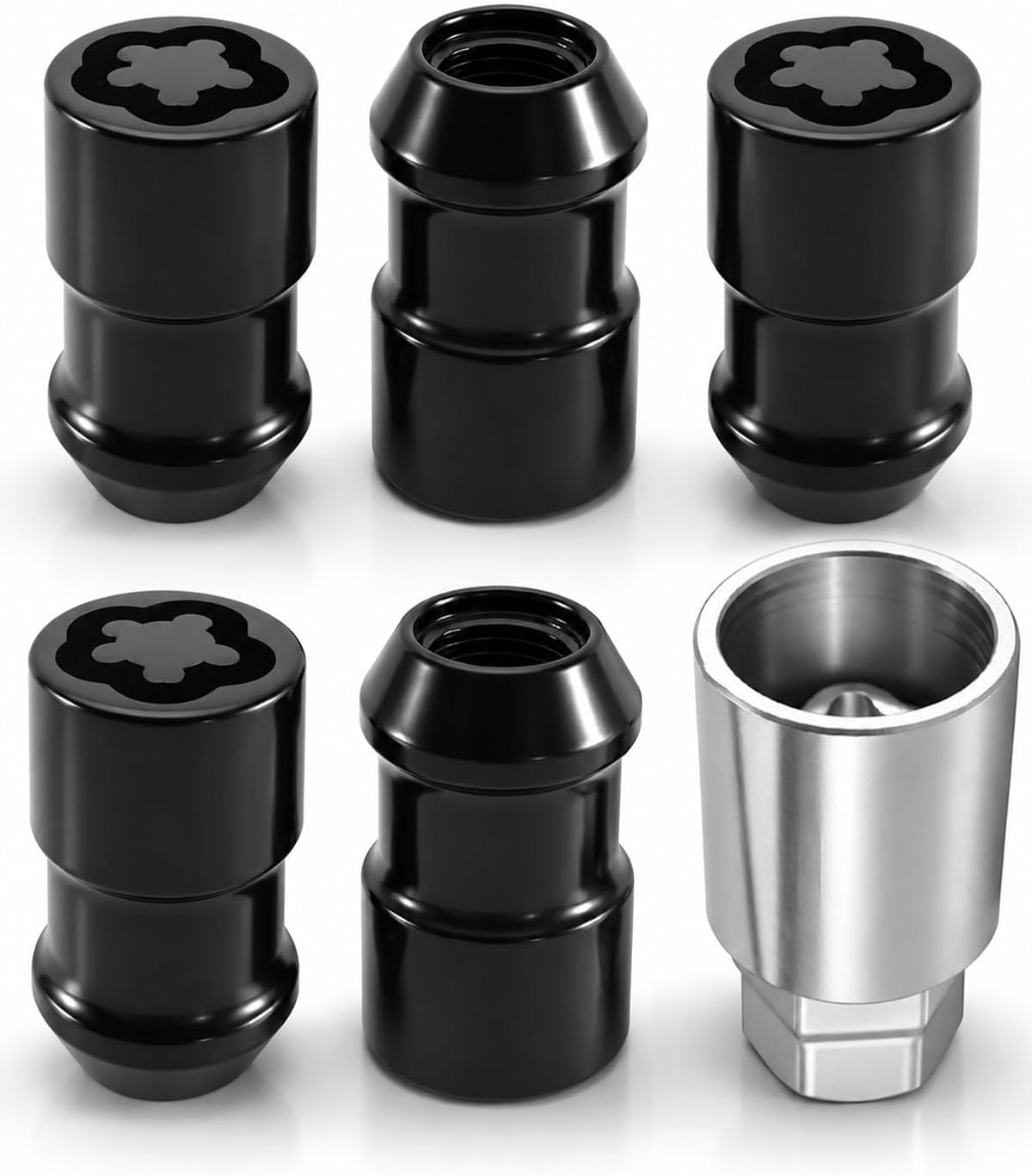 5 Pack Cone Seat Wheel Locks Replace 24548, 1/2"-20 Thread Size, Black
